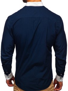 Camicia elegante a manica lunga da uomo blu Bolf 2782