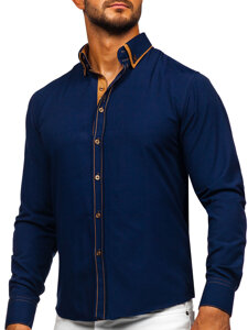 Camicia elegante a manica lunga da uomo blu Bolf 3703