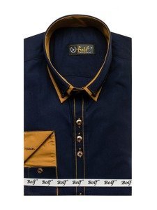 Camicia elegante a manica lunga da uomo blu Bolf 3703