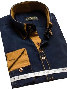 Camicia elegante a manica lunga da uomo blu Bolf 3703