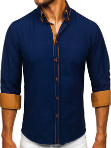 Camicia elegante a manica lunga da uomo blu Bolf 3703