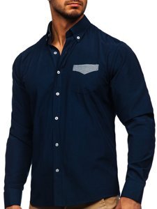 Camicia elegante a manica lunga da uomo blu Bolf 4711