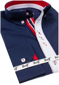 Camicia elegante a manica lunga da uomo blu Bolf 5827-1