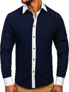 Camicia elegante a manica lunga da uomo blu Bolf 6882