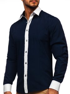 Camicia elegante a manica lunga da uomo blu Bolf 6882