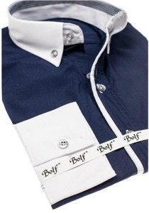 Camicia elegante a manica lunga da uomo blu Bolf 6919