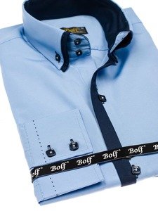 Camicia elegante a manica lunga da uomo celeste Bolf 1721-A