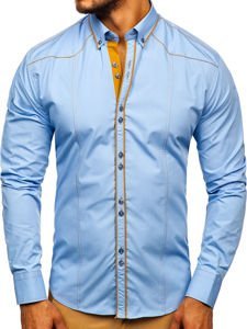 Camicia elegante a manica lunga da uomo celeste Bolf 4777