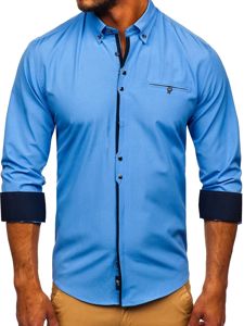 Camicia elegante a manica lunga da uomo celeste Bolf 7720