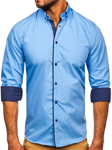 Camicia elegante a manica lunga da uomo celeste Bolf 7724-1