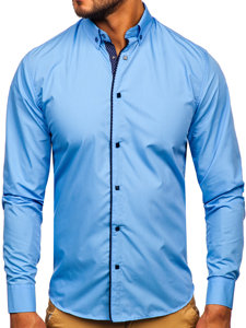 Camicia elegante a manica lunga da uomo celeste Bolf 7724-1