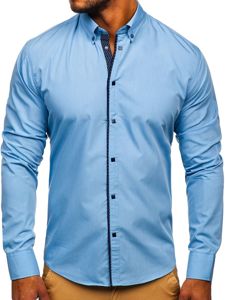 Camicia elegante a manica lunga da uomo celeste Bolf 7724