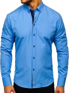 Camicia elegante a manica lunga da uomo celeste Bolf 8840-1