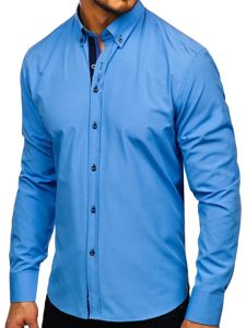 Camicia elegante a manica lunga da uomo celeste Bolf 8840-1