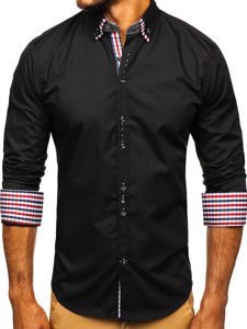 Camicia elegante a manica lunga da uomo nera Bolf 0926