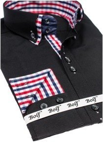 Camicia elegante a manica lunga da uomo nera Bolf 0926