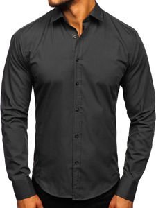 Camicia elegante a manica lunga da uomo nera Bolf 1703