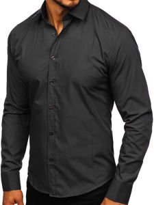 Camicia elegante a manica lunga da uomo nera Bolf 1703