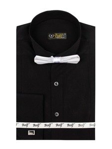 Camicia elegante a manica lunga da uomo nera Bolf 4702-A papillon + gemmelli