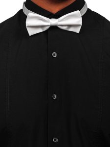 Camicia elegante a manica lunga da uomo nera Bolf 4702-A papillon + gemmelli