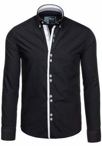 Camicia elegante a manica lunga da uomo nera Bolf 5814