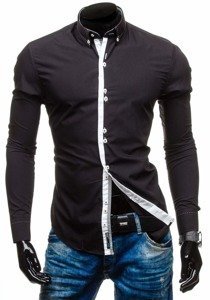 Camicia elegante a manica lunga da uomo nera Bolf 5814