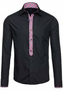 Camicia elegante a manica lunga da uomo nera Bolf 6867