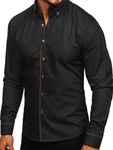 Camicia elegante a manica lunga da uomo nera Bolf 6964