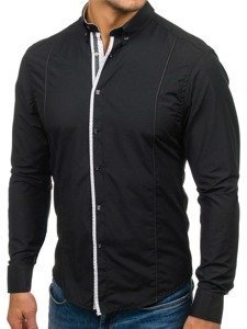 Camicia elegante a manica lunga da uomo nera Bolf 7722