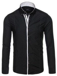 Camicia elegante a manica lunga da uomo nera Bolf 7722