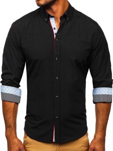 Camicia elegante a manica lunga da uomo nera Bolf 8839