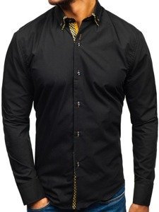 Camicia elegante a manica lunga da uomo nero-marrone Bolf 4708