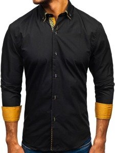 Camicia elegante a manica lunga da uomo nero-marrone Bolf 4708