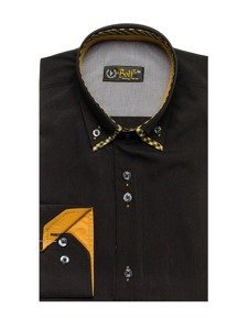 Camicia elegante a manica lunga da uomo nero-marrone Bolf 4708