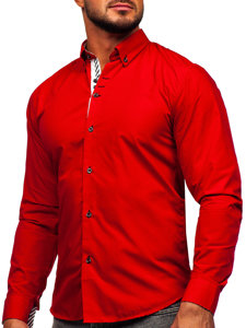 Camicia elegante a manica lunga da uomo rossa Bolf 5796-1