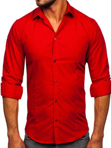 Camicia elegante a manica lunga da uomo rosso scura Bolf 1703