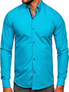 Camicia elegante a manica lunga da uomo turchese Bolf 5796-1