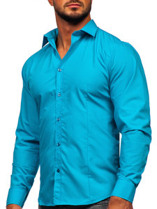 Camicia elegante a manica lunga da uomo turchese chiara Bolf 1703