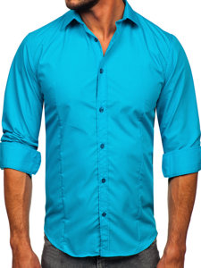 Camicia elegante a manica lunga da uomo turchese chiara Bolf 1703