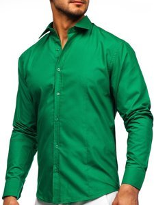 Camicia elegante a manica lunga da uomo verde scura Bolf 1703