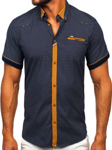 Camicia elegante a maniche corte da uomo blu Bolf 19616