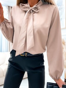 Camicia elegante a maniche lunghe con fiocco da donna beige Bolf 644