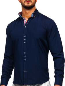 Camicia elegante a maniche lunghe da uomo blu Bolf 0926