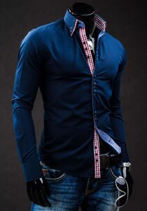 Camicia elegante a maniche lunghe da uomo blu Bolf 0926A