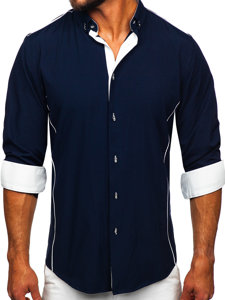 Camicia elegante a maniche lunghe da uomo blu Bolf 5722-1