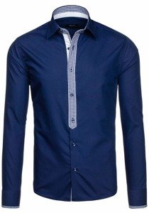 Camicia elegante a maniche lunghe da uomo blu Bolf 6873