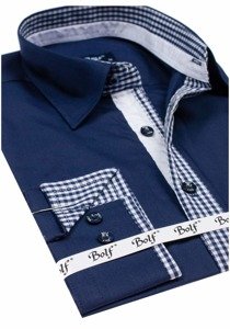 Camicia elegante a maniche lunghe da uomo blu Bolf 6873