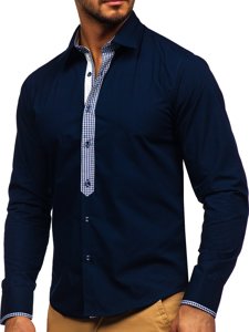 Camicia elegante a maniche lunghe da uomo blu Bolf 6873