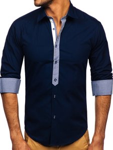 Camicia elegante a maniche lunghe da uomo blu Bolf 6873