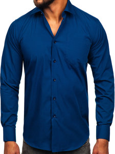 Camicia elegante a maniche lunghe da uomo blu Bolf M14